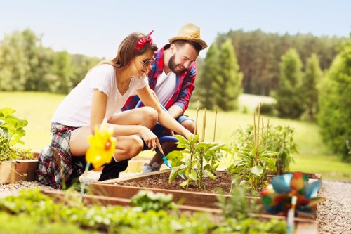 Gardener preparing a residential outdoor area for maintenance