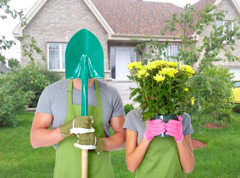Garden tools and green waste ready for collection